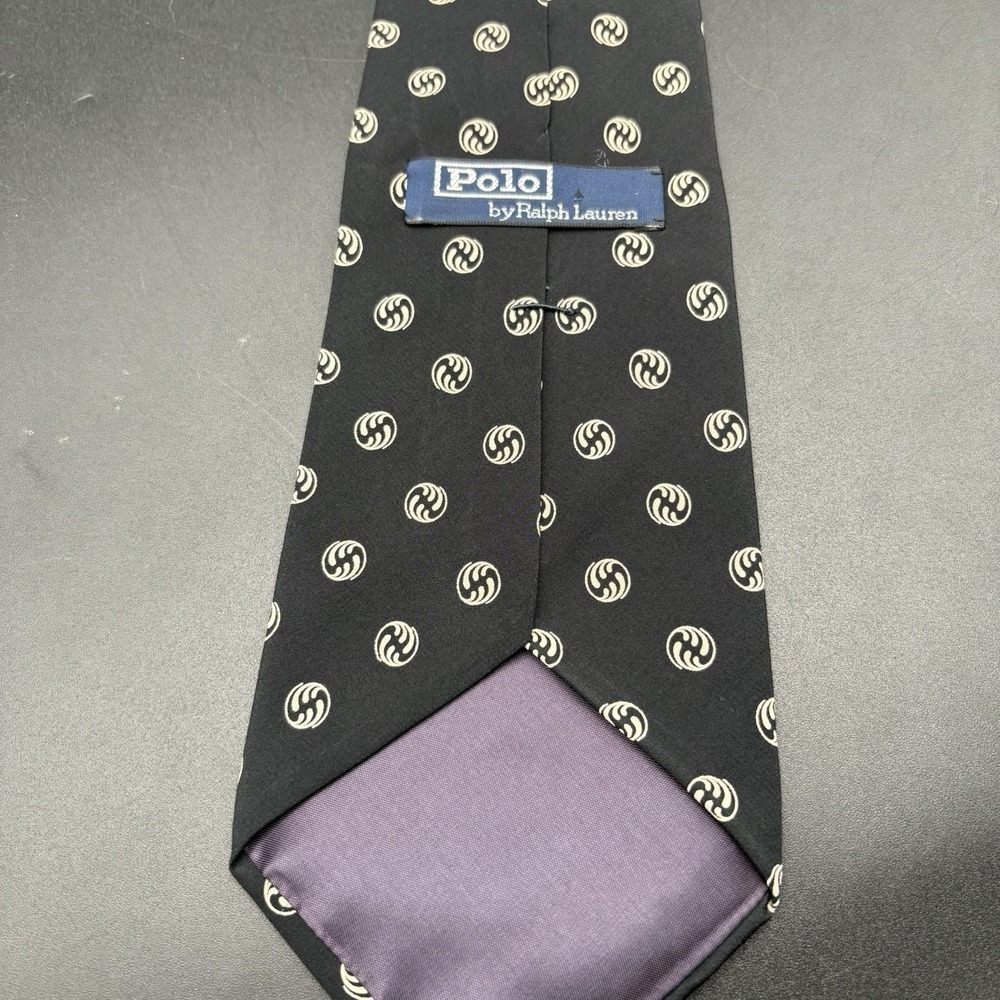 Polo Ralph Lauren Vintage Black Monogram Tie 56 Inch Made in USA 100% Silk 4 In - Picture 9 of 16